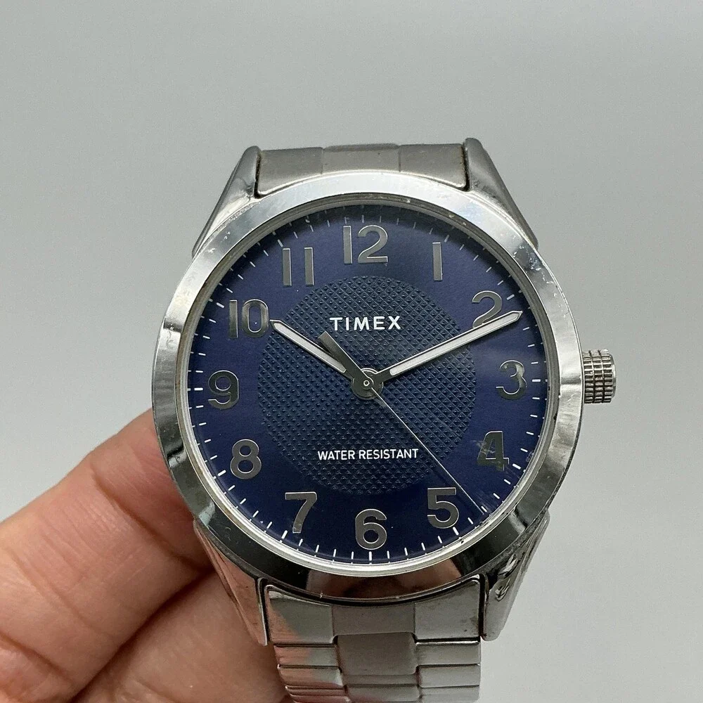 Timex Briarwood Mens Watch 40mm Blue Dial Stainless Steel Bracelet New Battery